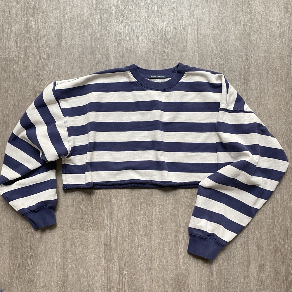 Brandy Melville Navy White Striped Short Crop Long Sleeve Sweater Preppy